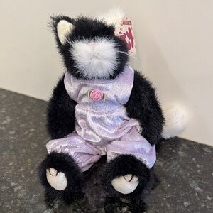 1993 Ty Attic Treasures "Purrcy" Black and White Jointed  Cat 9" Green Eyes